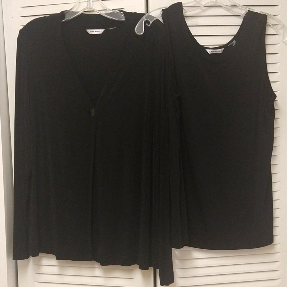 Laura Ashley Silky Black Twin Set Tank Top & Oversize Cardigan Jacket